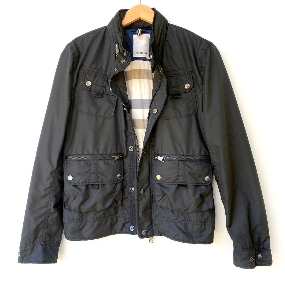 J. Lindeberg Mens Black Utility Field Jacket w/ Hood Size S
